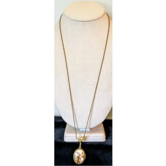 Vintage to Antique Victorian Scene Two Women Ceramic Locket - Picture 1 of 10